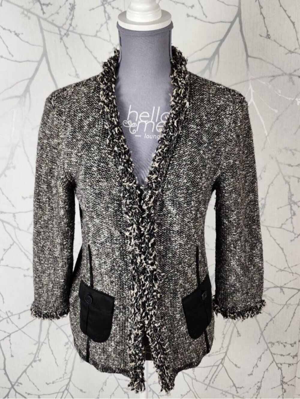 Hugo Boss Wool Linen Cotton Chunky Knit Fringe Cardigan